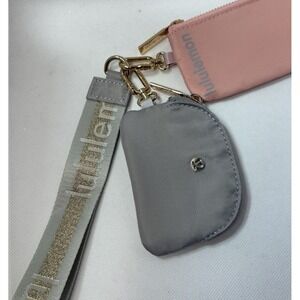 NEW Lululemon Dual Pouch Wristlet Key Chain (Pink & Grey & Glitter Gold Accents)